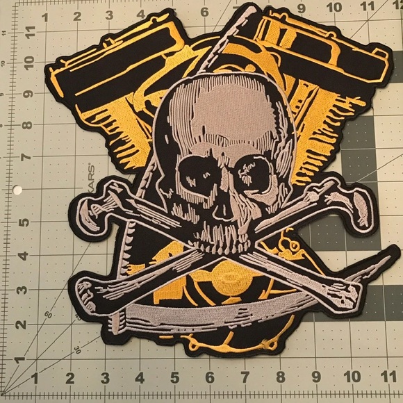 Large Biker Skull Back Patch Biker Iron or Sew on Patch - Picture 3 of 4